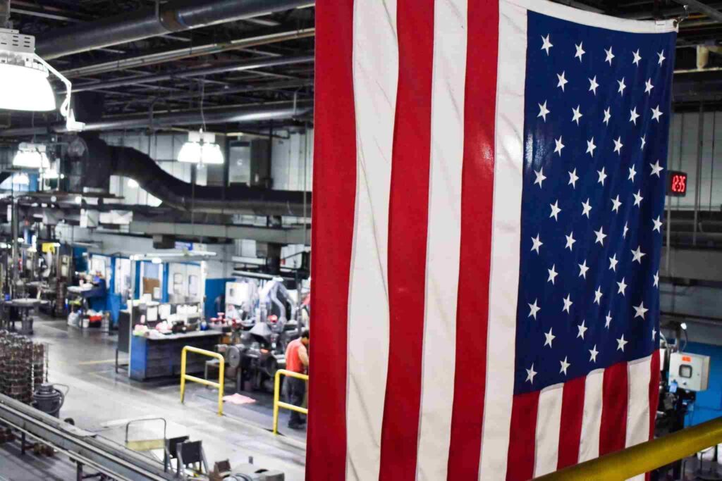 Factory with american flag