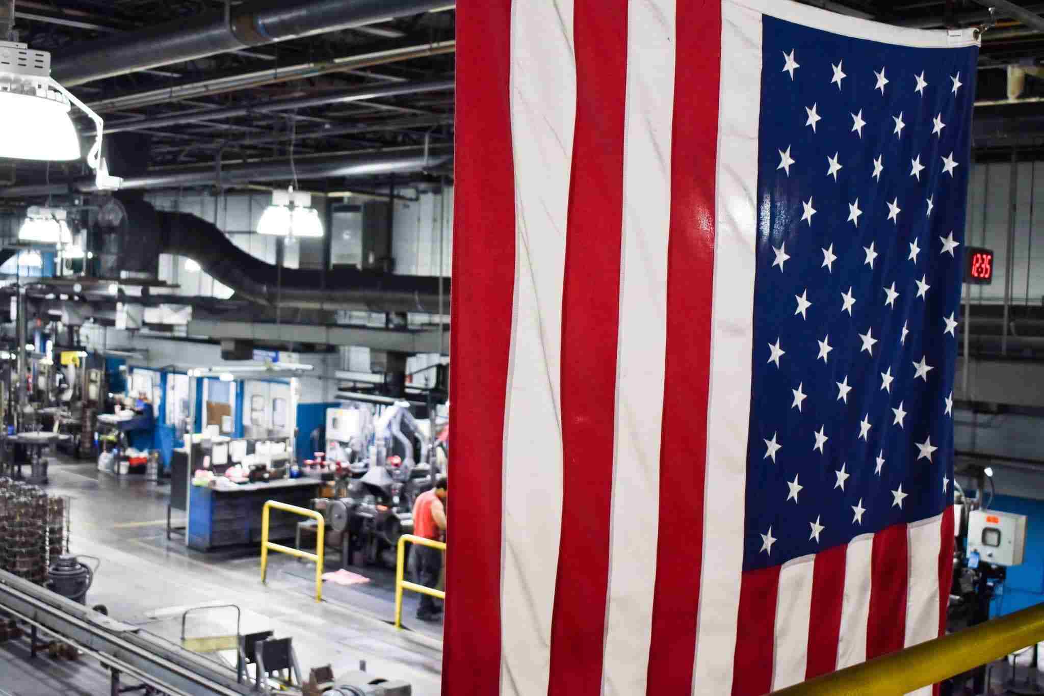 Factory with american flag